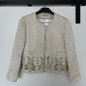 WHITE EMBELLISHED RHINESTONE BLAZER JACKET JCREW
